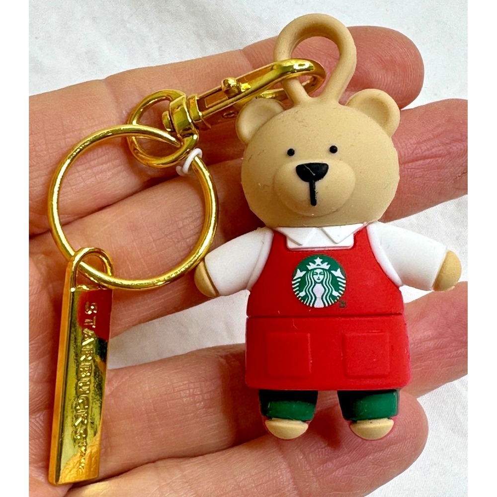 starbucks limited edition red barista bear keychain hot cup lid stopper 2025